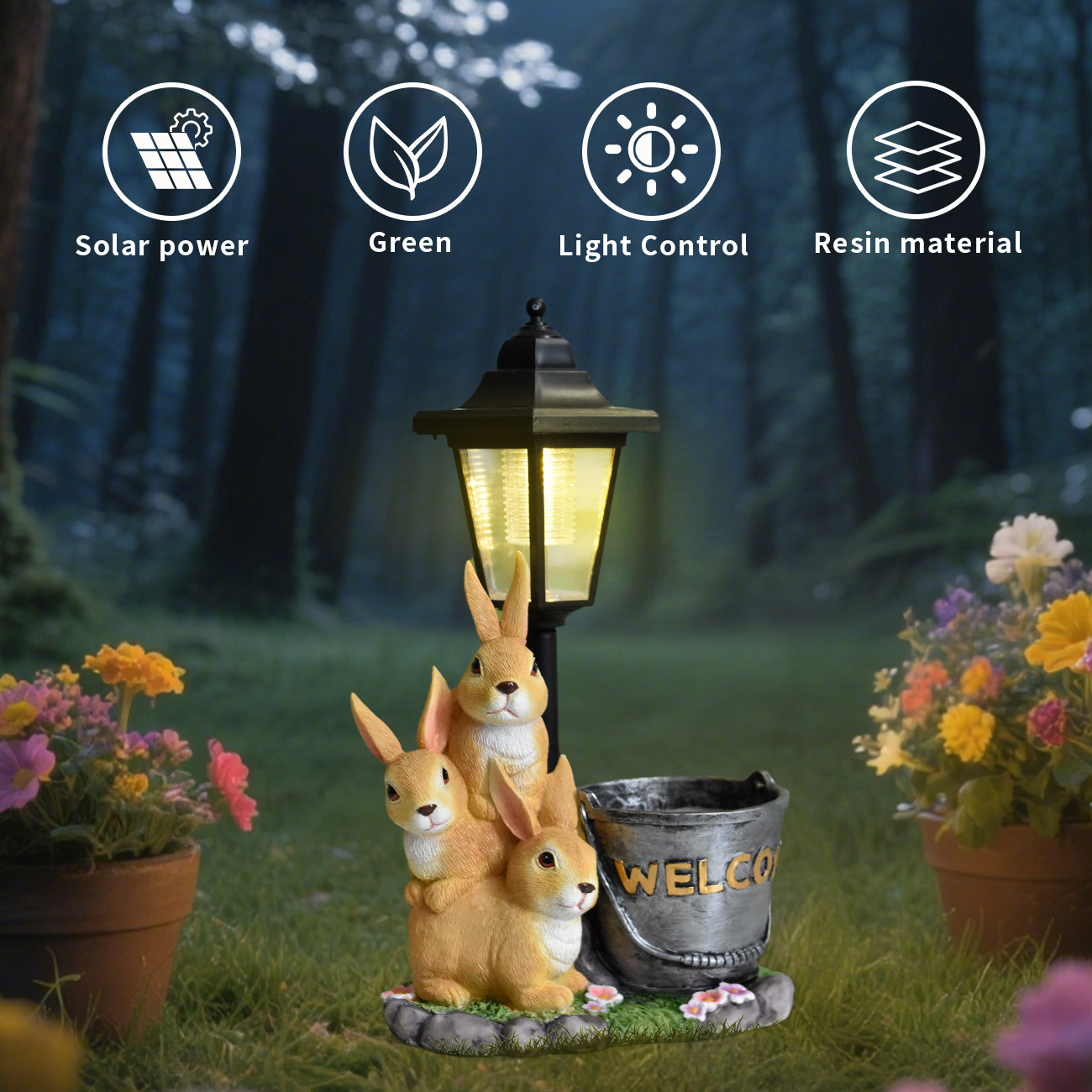 New Rabbit Solar Garden Light  - Succulent Set 评论和价格